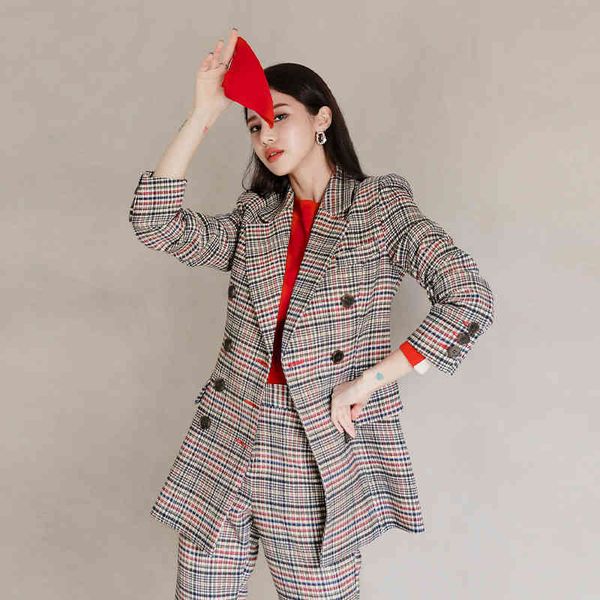 spring autumn women's plaid suit british style pantsuit double breasted 2 piece set slim blazer high waist pants korean clothes 210514, White;black
spring autumn women's plaid suit british style pantsuit double breasted 2 piece set slim blazer high waist pants korean clothes 210514, White;black