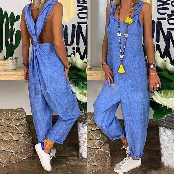 solid color bib overall sleeveless women romper backless knotted coarse cloth loose party long overalls rompers, Black;white
solid color bib overall sleeveless women romper backless knotted coarse cloth loose party long overalls rompers, Black;white