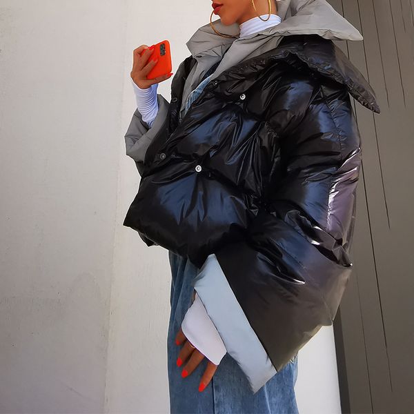 Female plus size down casual fashion lapel contrast color stitch short jacket, Black;brown
Female plus size down casual fashion lapel contrast color stitch short jacket, Black;brown