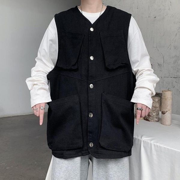 men's vests vest summer hong kong style loose trend japanese youth tooling jacket, Black;white
men's vests vest summer hong kong style loose trend japanese youth tooling jacket, Black;white