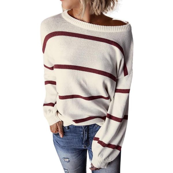 spring fashion women's sweaters casual loose striped sweater long sleeve round neck pullover elegant chandail, White;black
spring fashion women's sweaters casual loose striped sweater long sleeve round neck pullover elegant chandail, White;black