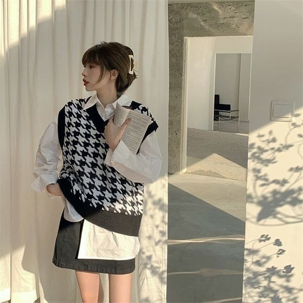 sllsky plaid women sweater autumn winter pullover loose korean fashion v-neck college style knitted sleeveless female vest, Black;white
sllsky plaid women sweater autumn winter pullover loose korean fashion v-neck college style knitted sleeveless female vest, Black;white