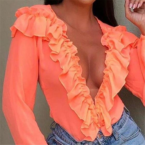 women blouse mesh long sleeve deep v shirt loose ruffle womens and blouses elegant office lady women's & shirts, White
women blouse mesh long sleeve deep v shirt loose ruffle womens and blouses elegant office lady women's & shirts, White