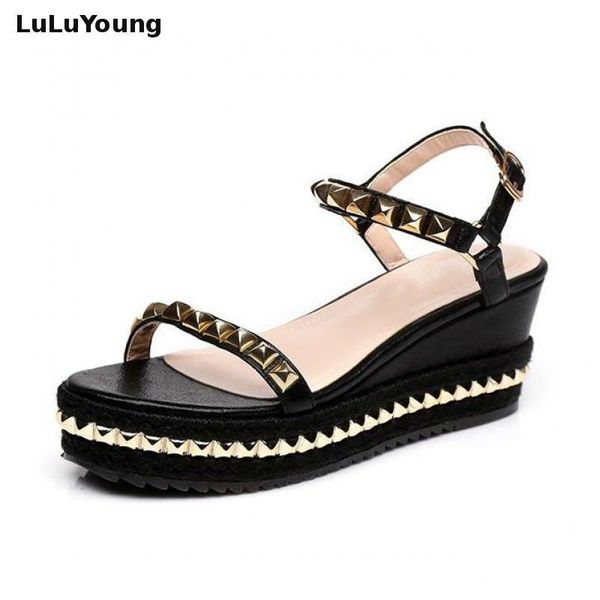 summer women's shoes high heel wedges sandal rivets wedge sandals female, Black
summer women's shoes high heel wedges sandal rivets wedge sandals female, Black