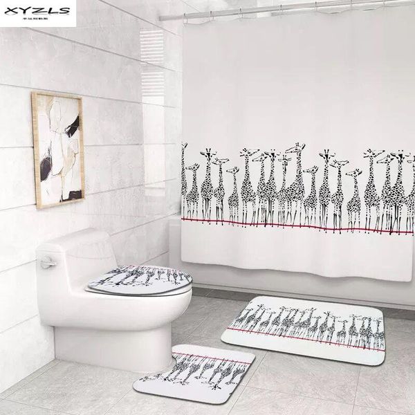 shower curtains 4pcs polyester curtain set giraffe printed bath 180x180cm with modern anti-slip flannel mat
shower curtains 4pcs polyester curtain set giraffe printed bath 180x180cm with modern anti-slip flannel mat
