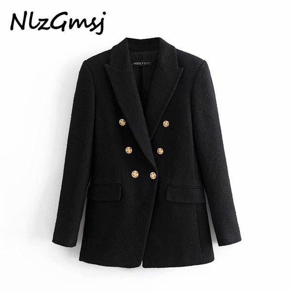 women autumn winter solid blazer coat vintage double breasted long sleeve female outerwear chic 210628, White;black
women autumn winter solid blazer coat vintage double breasted long sleeve female outerwear chic 210628, White;black