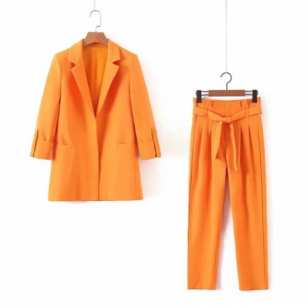 women's suit fashion orange long-sleeved jacket with pants set two-piece business casual two piece, White
women's suit fashion orange long-sleeved jacket with pants set two-piece business casual two piece, White