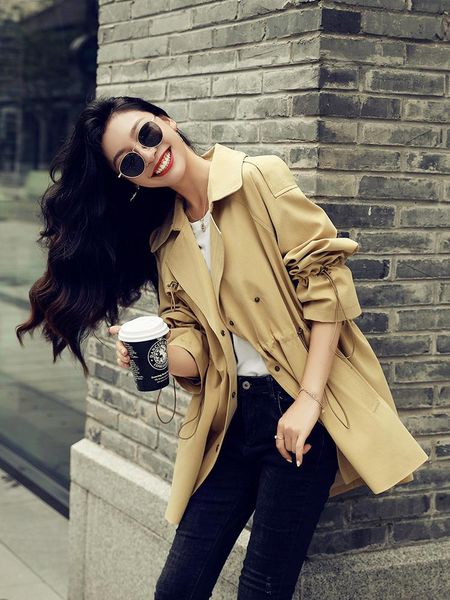 women's trench coats windbreaker short stature show height korean relaxed khaki temperament fashion coat in 2021 spring, Tan;black
women's trench coats windbreaker short stature show height korean relaxed khaki temperament fashion coat in 2021 spring, Tan;black