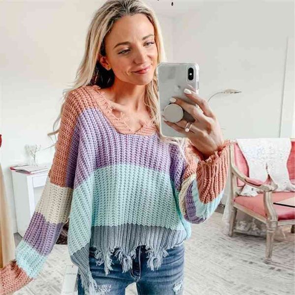 distressed striped print casual pullover sweater women loose streetwear knitted sweater jumper autumn winter soft sweater 210415, White;black
distressed striped print casual pullover sweater women loose streetwear knitted sweater jumper autumn winter soft sweater 210415, White;black