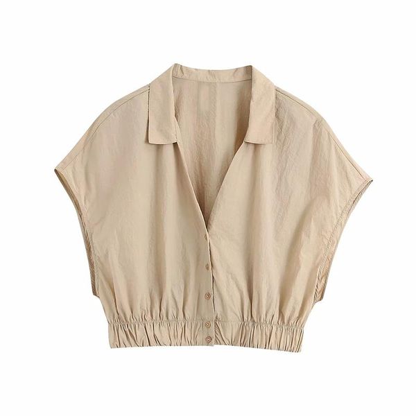 women's blouses & shirts fashion sleeveless khaki cropped blouse women casual turn down collar shirt female solid elastic hem buttons, White
women's blouses & shirts fashion sleeveless khaki cropped blouse women casual turn down collar shirt female solid elastic hem buttons, White