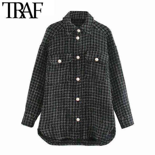 traf women fashion oversized faux pearl buttons jacket coat vintage long sleeve pockets female outerwear chic 210817, Black;brown
traf women fashion oversized faux pearl buttons jacket coat vintage long sleeve pockets female outerwear chic 210817, Black;brown
