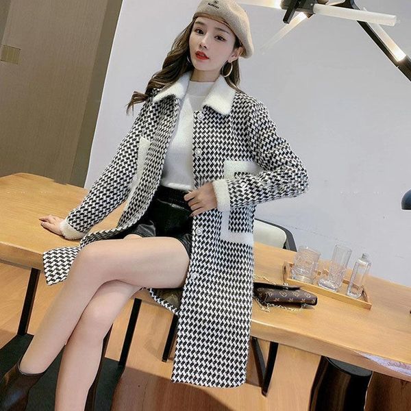woolen coat women mid-length windbreaker 2021 spring slim and thin houndstooth fashion women's wool & blends, Black
woolen coat women mid-length windbreaker 2021 spring slim and thin houndstooth fashion women's wool & blends, Black