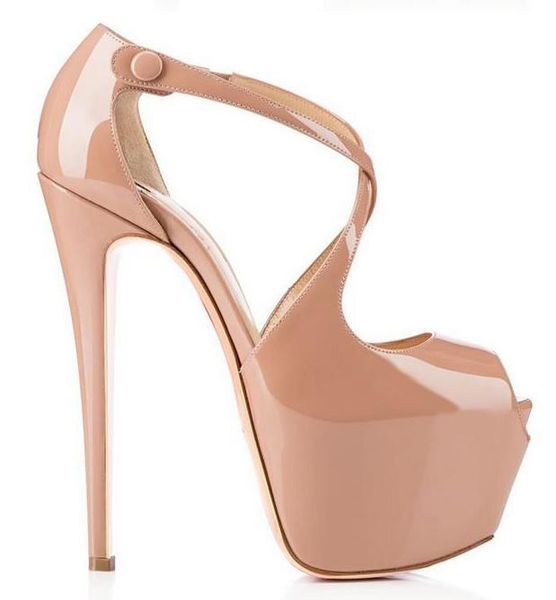 dress shoes nude patent leather high platform pump women peep toe cross strap buckle wedding bride cut-out thin heels shoe, Black
dress shoes nude patent leather high platform pump women peep toe cross strap buckle wedding bride cut-out thin heels shoe, Black