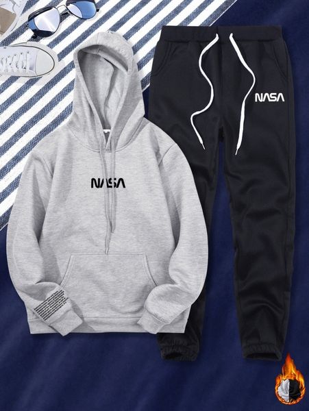 men slogan graphic kangaroo pocket drawstring thermal hoodie & sweatpants n1jm#, Gray
men slogan graphic kangaroo pocket drawstring thermal hoodie & sweatpants n1jm#, Gray