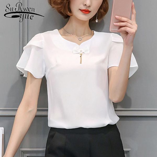women's blouses & shirts camisas mujer 2021 summer korean style short sleeve flounced chiffon shirt bow flare pullover female base 8688, White
women's blouses & shirts camisas mujer 2021 summer korean style short sleeve flounced chiffon shirt bow flare pullover female base 8688, White