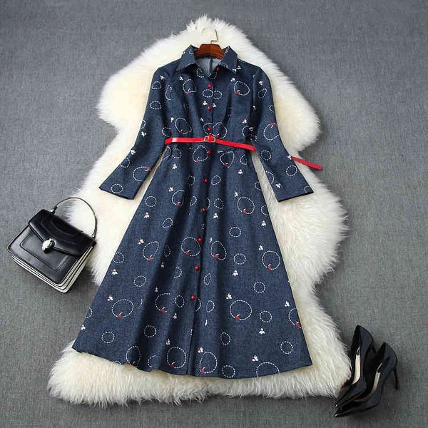 casual dresses european and american women's clothing autumn style red belt nine - minute sleeve print denim dress regy, Black;gray
casual dresses european and american women's clothing autumn style red belt nine - minute sleeve print denim dress regy, Black;gray