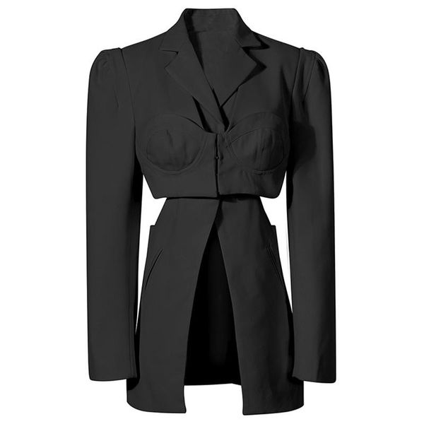women's suits & blazers women high street blazer cutout false two piece spring autumn coat, White;black
women's suits & blazers women high street blazer cutout false two piece spring autumn coat, White;black