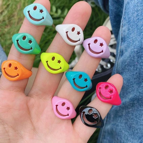 10pcs 2021 summer style colorful enamel smiley face rings for women cute smile adjustable vintage jewelry, Silver
10pcs 2021 summer style colorful enamel smiley face rings for women cute smile adjustable vintage jewelry, Silver