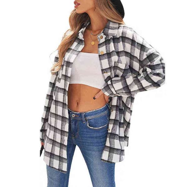 shiying plaid tweed coat women's 2021 autumn winter button pocket leisure long sleeve shirt women, White;black
shiying plaid tweed coat women's 2021 autumn winter button pocket leisure long sleeve shirt women, White;black