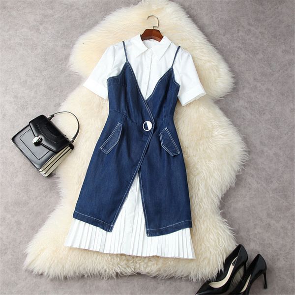 two piece dress high street fashion summer short sleeve plied white shirt denim dress 2 piece woman suit robe lady of office ulvz
two piece dress high street fashion summer short sleeve plied white shirt denim dress 2 piece woman suit robe lady of office ulvz