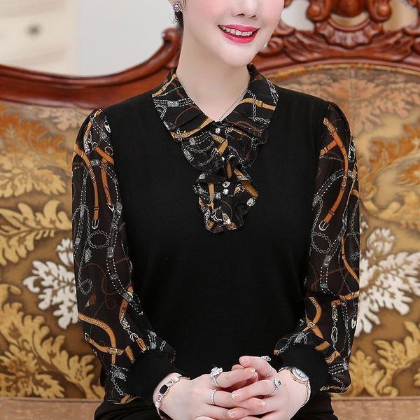 women's blouses & shirts spring 2021 middle-aged ruffle chiffon plus size loose t-shirt thin printing patchwork bottoming, White
women's blouses & shirts spring 2021 middle-aged ruffle chiffon plus size loose t-shirt thin printing patchwork bottoming, White