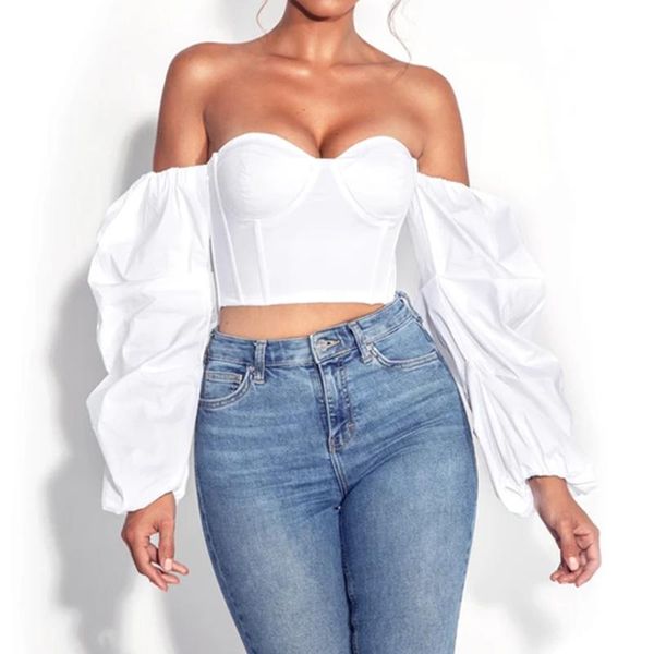 women's blouses & shirts 2021 style women long puff sleeve blouse ladies tight slimming cropped summer fashion clothes streetwear, White
women's blouses & shirts 2021 style women long puff sleeve blouse ladies tight slimming cropped summer fashion clothes streetwear, White