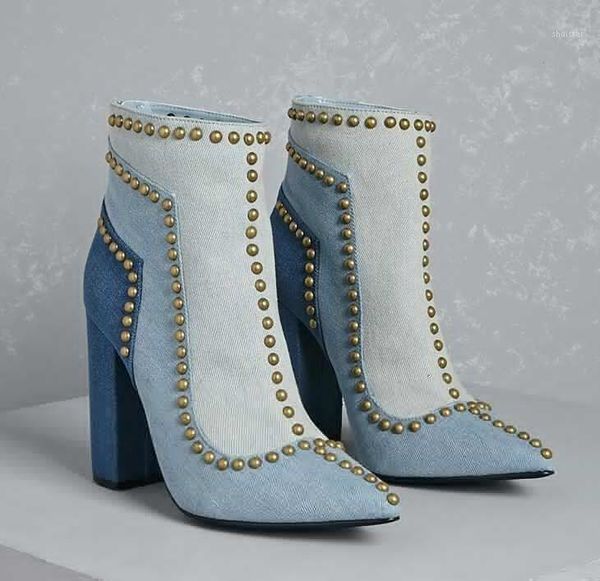 boots women patched light blue denim ankle pointed toe golden rivets studs line ladies chunky heel cowbboy back zip botte1, Black
boots women patched light blue denim ankle pointed toe golden rivets studs line ladies chunky heel cowbboy back zip botte1, Black