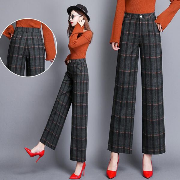 women's pants & capris fashion temperament thick wide leg autumn and winter straight plaid women woolen trousers loose clothes, Black;white
women's pants & capris fashion temperament thick wide leg autumn and winter straight plaid women woolen trousers loose clothes, Black;white