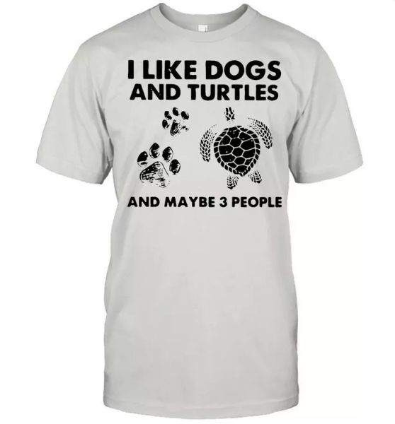 i like dogs and turtles and maybe 3 people t-shirt, White;black