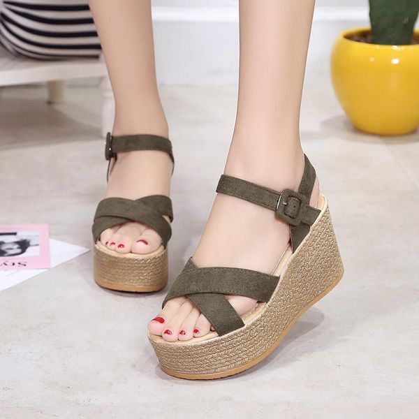 summer women's high-heeled sandals fish mouth muffin buckle wedge waterproof platform suede word open, Black
summer women's high-heeled sandals fish mouth muffin buckle wedge waterproof platform suede word open, Black
