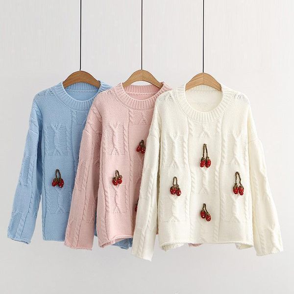 autumn and winter style japanese all-match fashion college strawberry twist knitted sweater women women's sweaters, White;black
autumn and winter style japanese all-match fashion college strawberry twist knitted sweater women women's sweaters, White;black