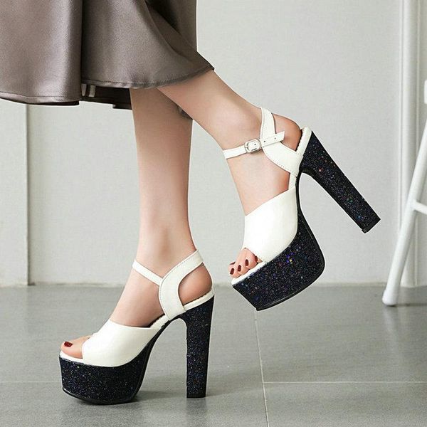 overheight with women sandals platform square heel shoes fashion bling buckle open toe party big size, Black
overheight with women sandals platform square heel shoes fashion bling buckle open toe party big size, Black