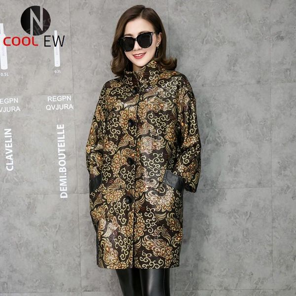 women's leather & faux multicolor floral print genuine trench coat real lambskin coats fashion long outerwear plus size, Black
women's leather & faux multicolor floral print genuine trench coat real lambskin coats fashion long outerwear plus size, Black