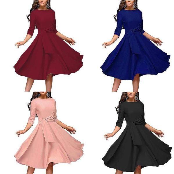 casual dresses elegance ruched dress robe longue femme women's round neck 3/4 sleeve swing midi a-line party, Black;gray
casual dresses elegance ruched dress robe longue femme women's round neck 3/4 sleeve swing midi a-line party, Black;gray