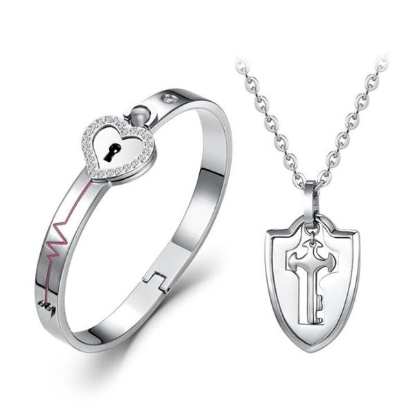 earrings & necklace couple lovers puzzle titanium steel love heart lock bangle key pendant r7rf, Silver
earrings & necklace couple lovers puzzle titanium steel love heart lock bangle key pendant r7rf, Silver