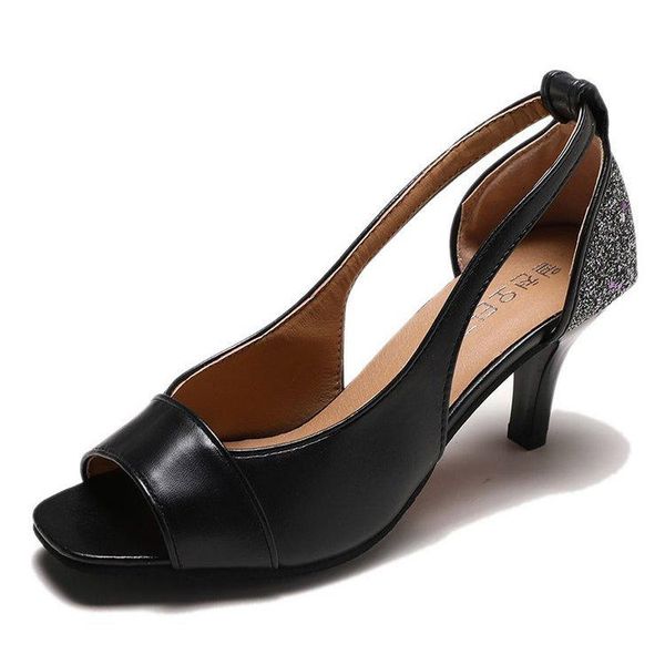 high heeled sandals women's summer hollowed-out shoes fish mouth, Black
high heeled sandals women's summer hollowed-out shoes fish mouth, Black