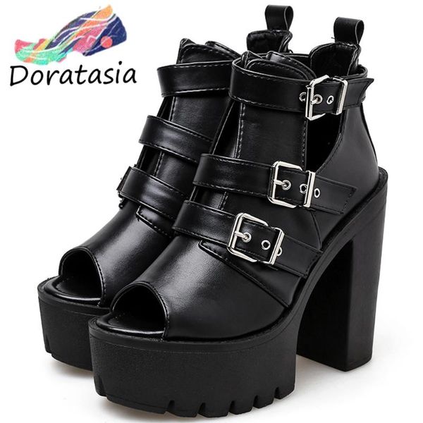 women solid buckle peep toe platform high h eel shoes elegant dress summer sandals, Black
women solid buckle peep toe platform high h eel shoes elegant dress summer sandals, Black