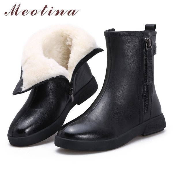 meotina women boots natural genuine leather flat snow round toe zipper ankle real wool fur short winter black 210520
meotina women boots natural genuine leather flat snow round toe zipper ankle real wool fur short winter black 210520