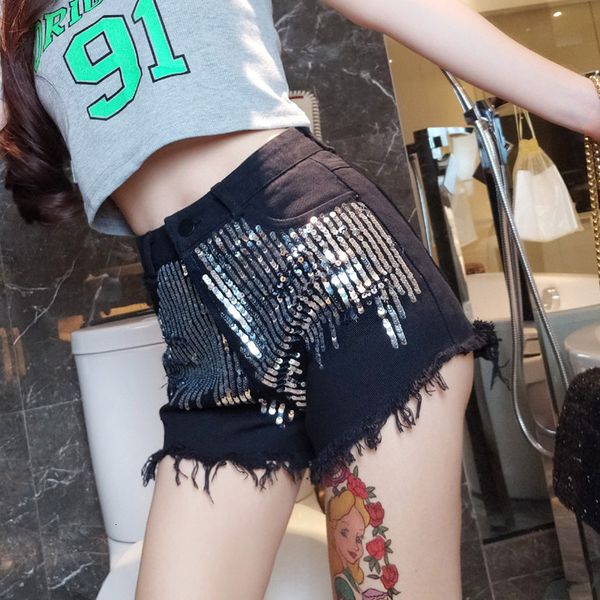 women's shorts denim high waist wide leg pants wear sequins to show thin edge a-line hot, White;black
women's shorts denim high waist wide leg pants wear sequins to show thin edge a-line hot, White;black