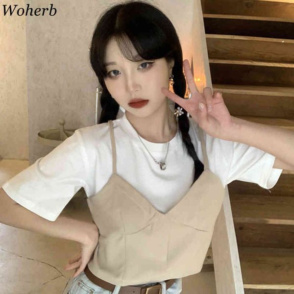 chic t shirt for women summer short sleeve fake two piece patchwork tees fashion o neck slim fit ladies 4i680 210422, White
chic t shirt for women summer short sleeve fake two piece patchwork tees fashion o neck slim fit ladies 4i680 210422, White
