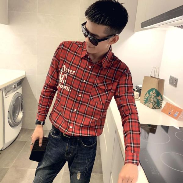 men's casual shirts fashion brand 2021 autumn plaid printed outwear male slim korea style easy care fit shirt, White;black
men's casual shirts fashion brand 2021 autumn plaid printed outwear male slim korea style easy care fit shirt, White;black