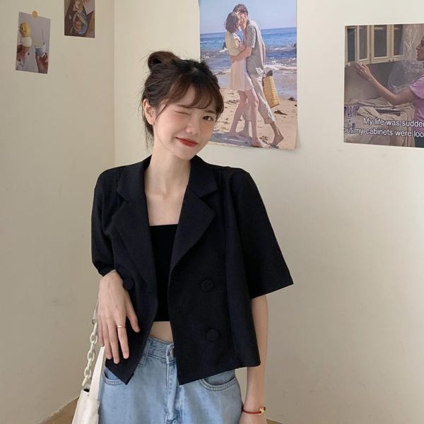 women's t-shirt summer 2021 and thin small short sleeve suit coat design loose korean top, White
women's t-shirt summer 2021 and thin small short sleeve suit coat design loose korean top, White