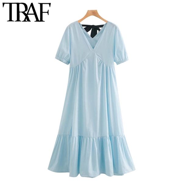 women chic fashion back bow tied ruffled midi dress vintage v neck short sleeve female dresses vestidos mujer 210507, Black;gray
women chic fashion back bow tied ruffled midi dress vintage v neck short sleeve female dresses vestidos mujer 210507, Black;gray