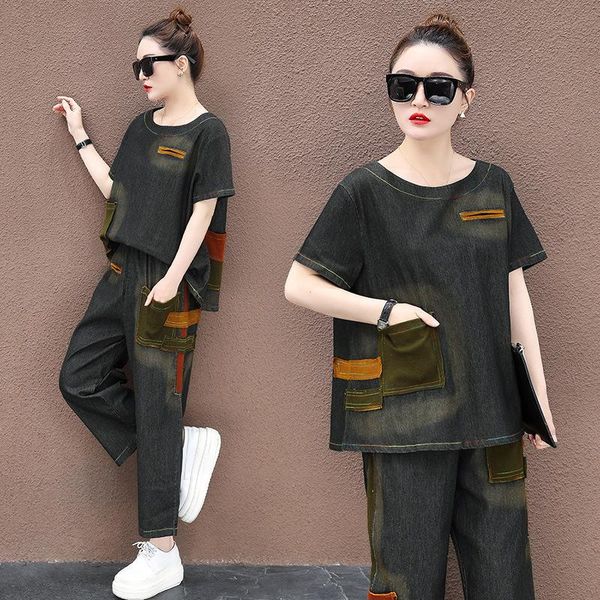 women's tracksuits large size jeans suit summer clothes 2021 est loose wide leg pants foreign style casual two-piece fashion sets, Gray
women's tracksuits large size jeans suit summer clothes 2021 est loose wide leg pants foreign style casual two-piece fashion sets, Gray