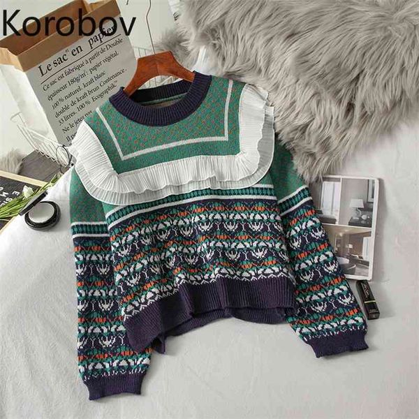 korobov korean streetwear o neck long sleeve pullovers vintage hit color patchwork ruffles sweaters autumn winter sueter mujer 210430, White;black
korobov korean streetwear o neck long sleeve pullovers vintage hit color patchwork ruffles sweaters autumn winter sueter mujer 210430, White;black