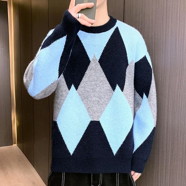 men's sweaters 2021 autumn and winter trendy rhombus loose multicolor round neck sweater, White;black
men's sweaters 2021 autumn and winter trendy rhombus loose multicolor round neck sweater, White;black