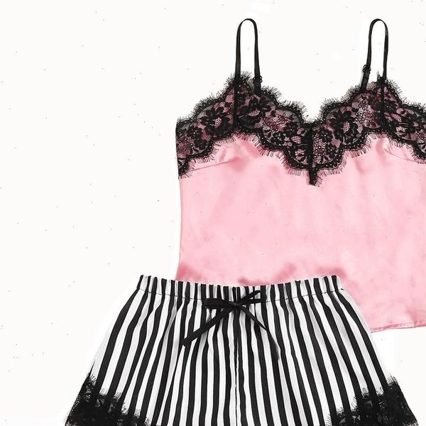 duobla pajamas vneck lace satin womens sleepwears striped camisole bowknot shorts set lingerie pyjama femme, Black;red
duobla pajamas vneck lace satin womens sleepwears striped camisole bowknot shorts set lingerie pyjama femme, Black;red