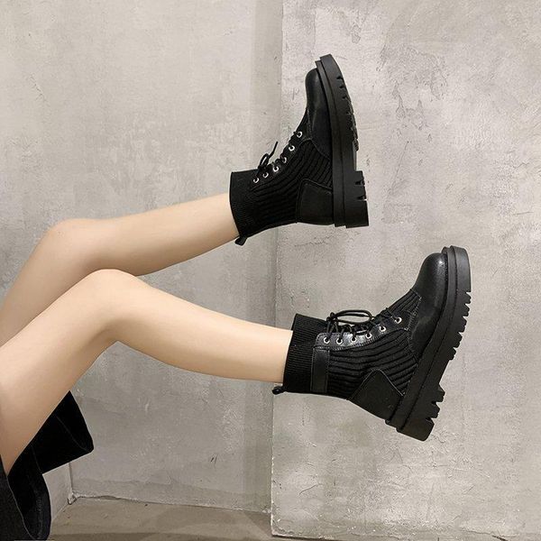 spring and autumn versatile lace-up boots fashion motorcycle knitted patchwork female x520 dress shoes, Black
spring and autumn versatile lace-up boots fashion motorcycle knitted patchwork female x520 dress shoes, Black