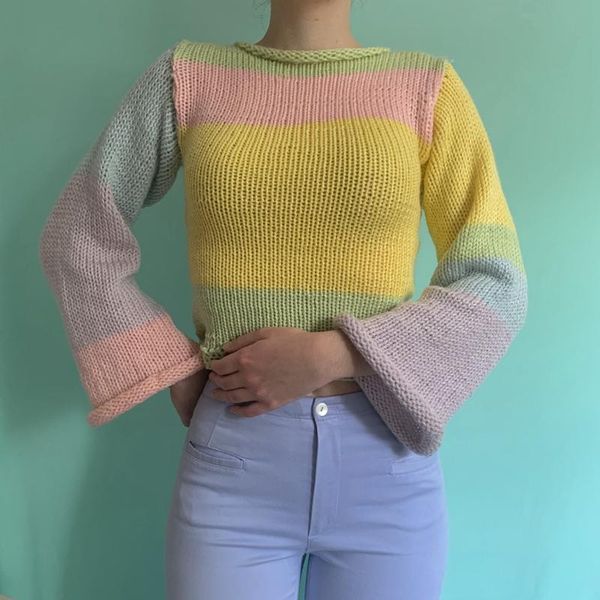 women's sweaters women oversized knitted sweater and pullovers korean fashion style female 2021 autumn winter rainbow, White;black
women's sweaters women oversized knitted sweater and pullovers korean fashion style female 2021 autumn winter rainbow, White;black