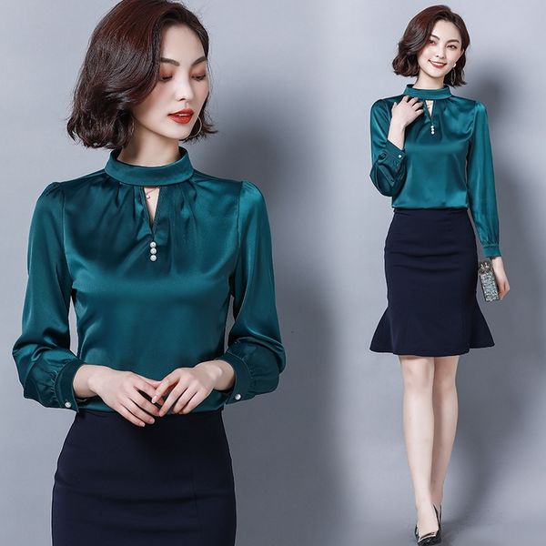 luxury fashion silk green shirts blouses women's runway long sleeve mock neck ladies elegant shirt casual plus size slim office shirts, White
luxury fashion silk green shirts blouses women's runway long sleeve mock neck ladies elegant shirt casual plus size slim office shirts, White